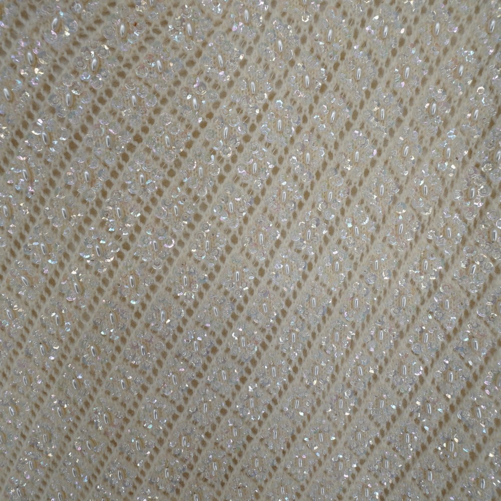 Vintage Hand Beaded Tank Womens 38 M Ivory Sequin Fringe Lambswool Camisole Top - Picture 2 of 13